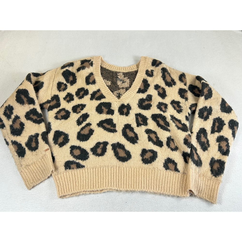 Victoria's Secret PINK Sweater Women Medium Tan Leopard Animal Print Indie Sleaz
